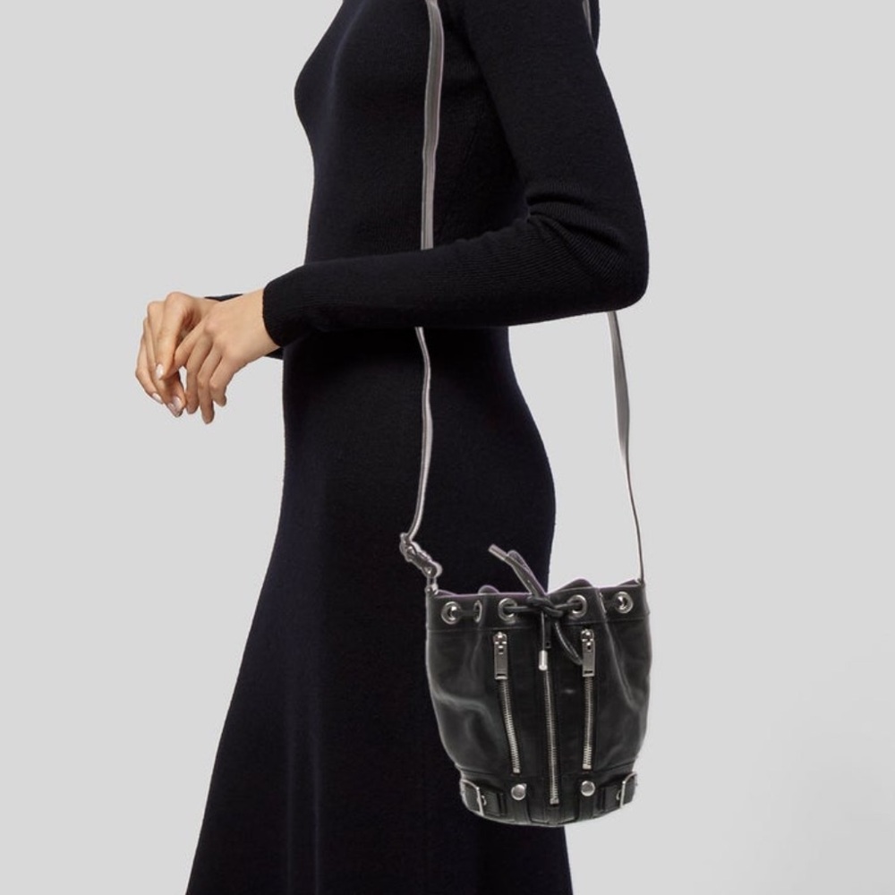 YSL Black Leather Bucket Bag Silver Belt Whimsigoth Crossbody Shoulder Goth EC - Picture 7 of 9
